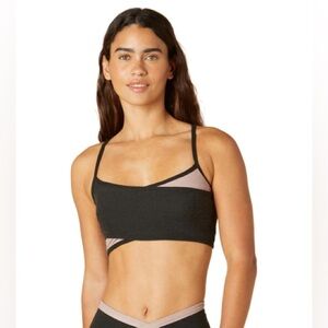 BEYOND YOGA spacedye blocked at your leisure yoga sports bra in darkest night LG